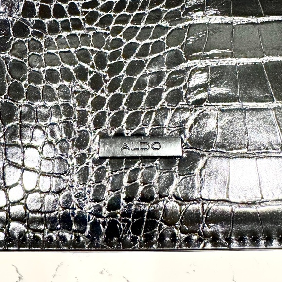 Aldo Black Crocodile Embossed Black Metal Chain Crossbody Bag and Handbag NWOT - Picture 11 of 12